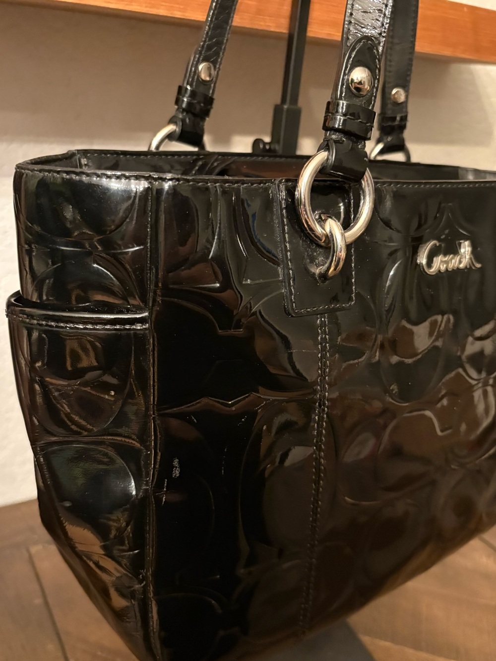 Coach Black Patent Leather Signature Tote - Picture 6 of 10
